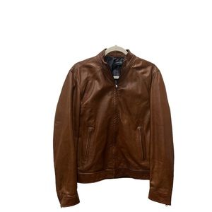 Vintage Vera Pelle Leather Biker Jacket; Brown; Adult Small